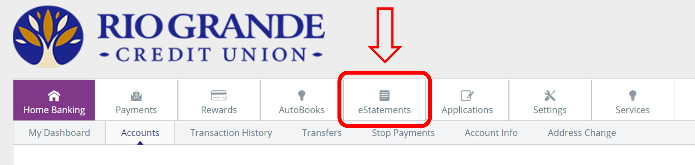 eStatements Step 1 - Log on to online banking and select the eStatements tab.